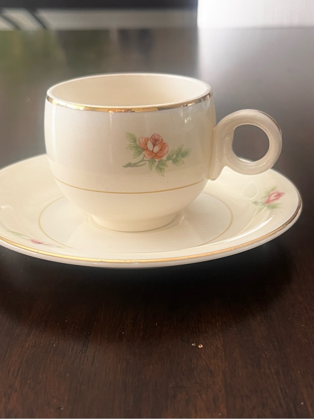 Vintage Homer Laughlin Demitasse Eggshell Teacup and Saucer with Gold Trim
